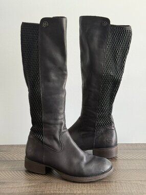 Rieker Women’s Black Leather Knee-High Riding Boots Stretch-Fit Size 8.5
